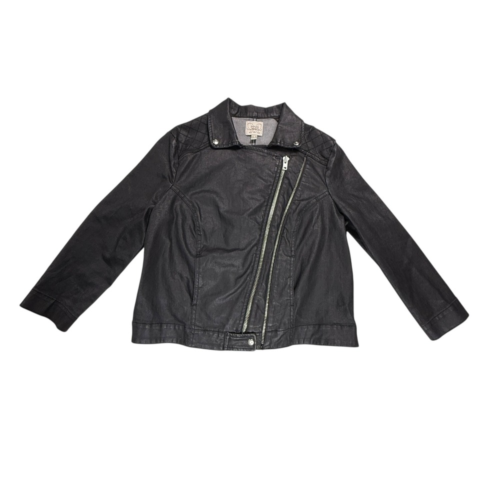 MNG Jeans Women's Black waxed‎ cotton Moto Jacket XL
